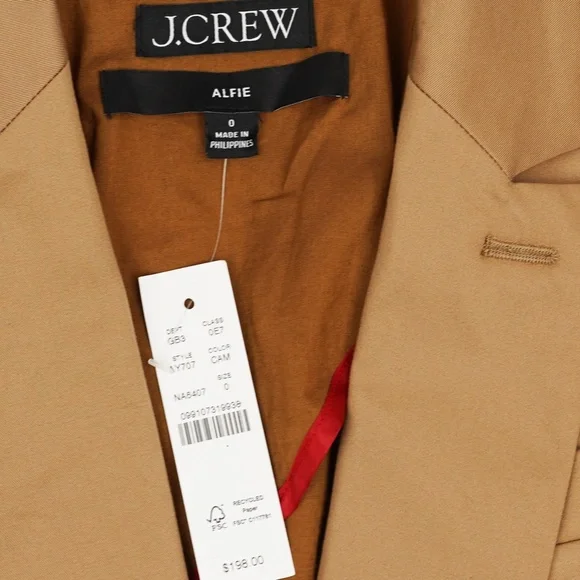 New JCREW Size 0 Alfie Blazer in Chino - $198 Camel AY707
